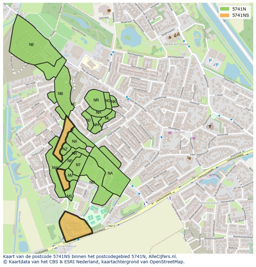 Afbeelding van het postcodegebied 5741 NS op de kaart.
