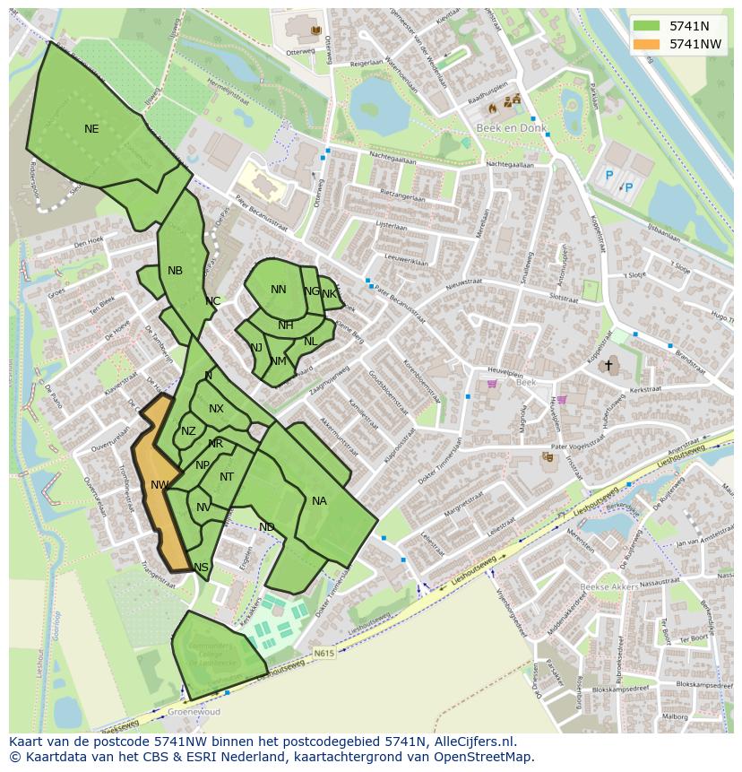 Afbeelding van het postcodegebied 5741 NW op de kaart.
