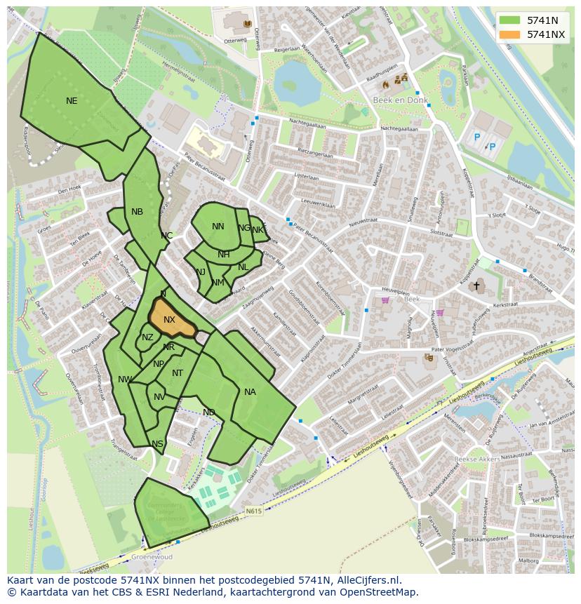 Afbeelding van het postcodegebied 5741 NX op de kaart.