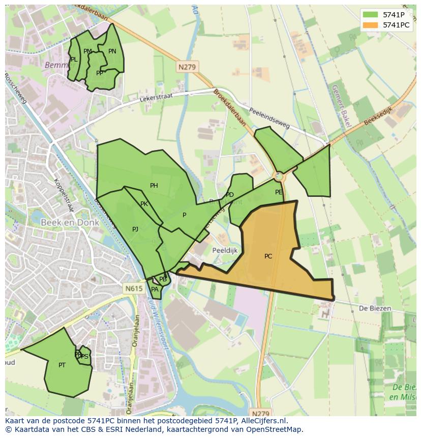 Afbeelding van het postcodegebied 5741 PC op de kaart.