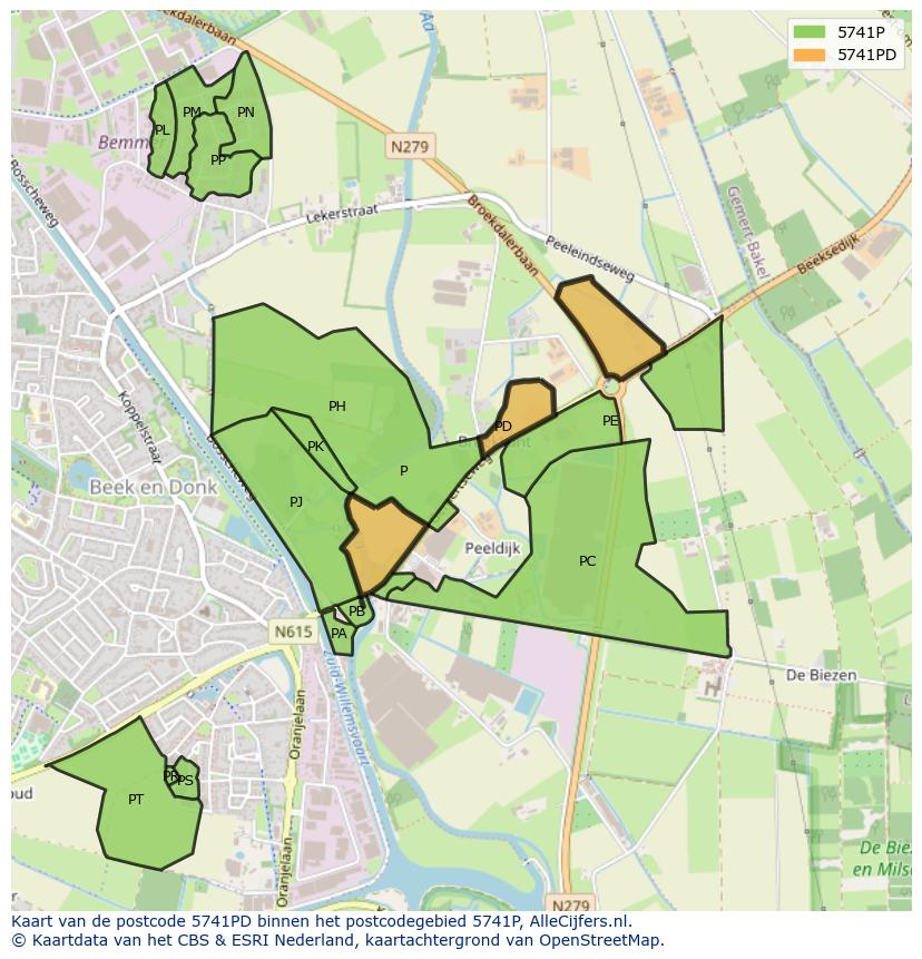 Afbeelding van het postcodegebied 5741 PD op de kaart.