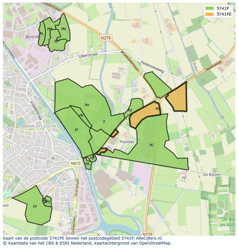 Afbeelding van het postcodegebied 5741 PE op de kaart.