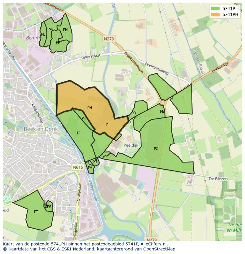 Afbeelding van het postcodegebied 5741 PH op de kaart.