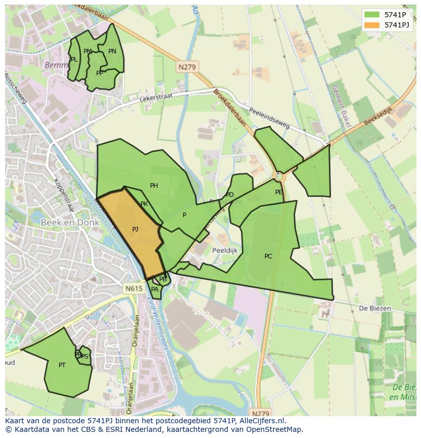 Afbeelding van het postcodegebied 5741 PJ op de kaart.