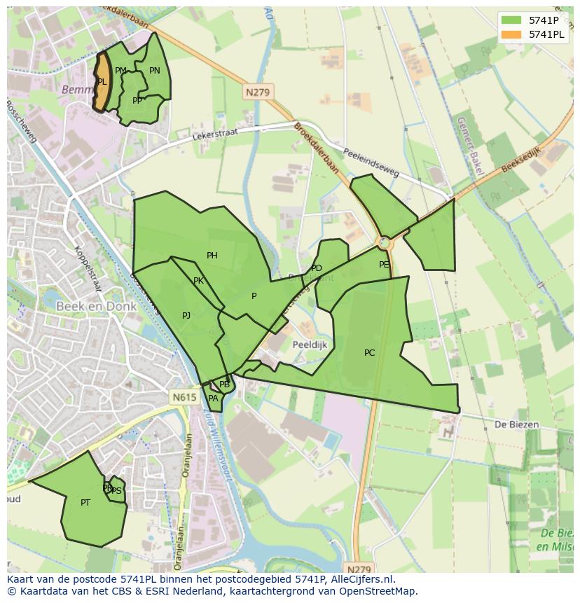 Afbeelding van het postcodegebied 5741 PL op de kaart.