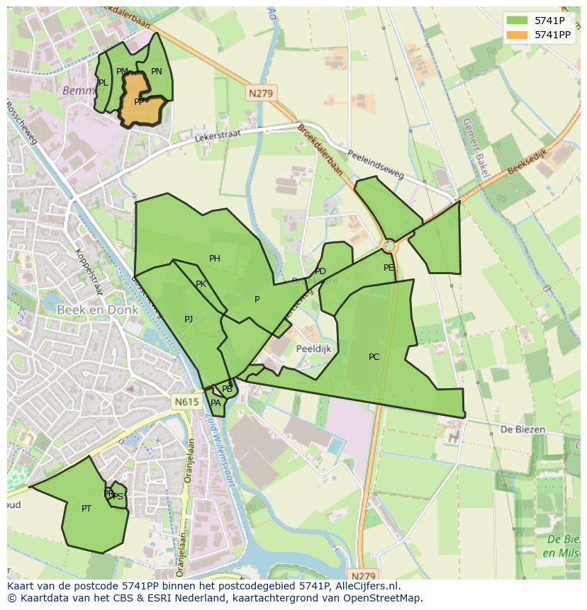 Afbeelding van het postcodegebied 5741 PP op de kaart.