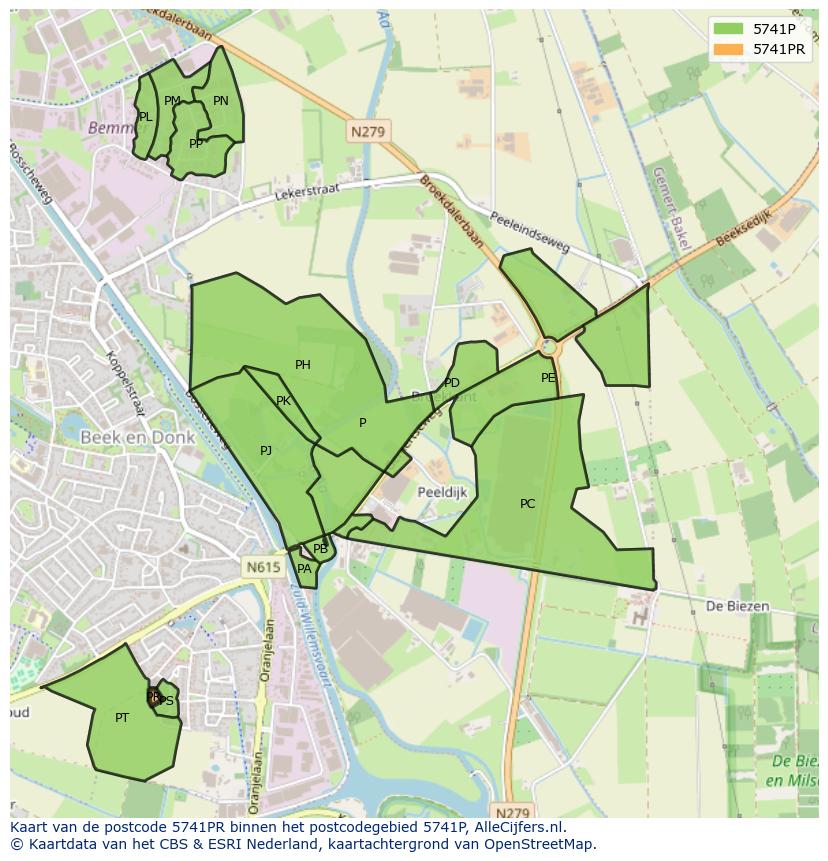 Afbeelding van het postcodegebied 5741 PR op de kaart.