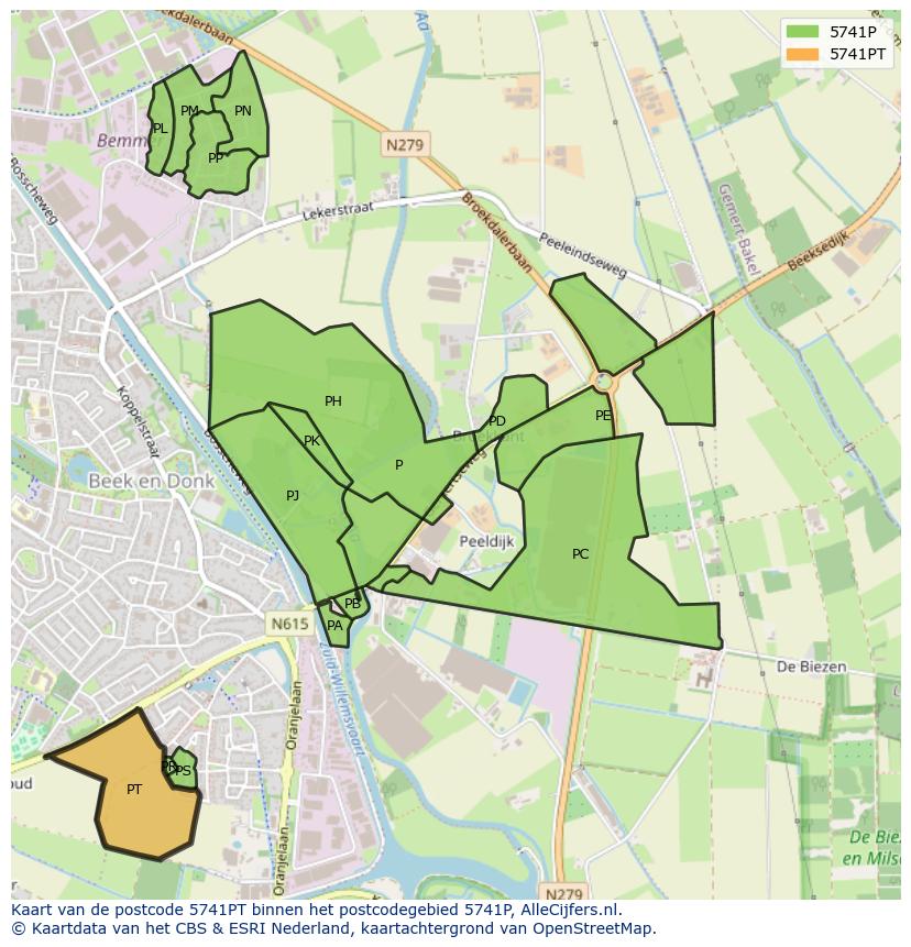 Afbeelding van het postcodegebied 5741 PT op de kaart.
