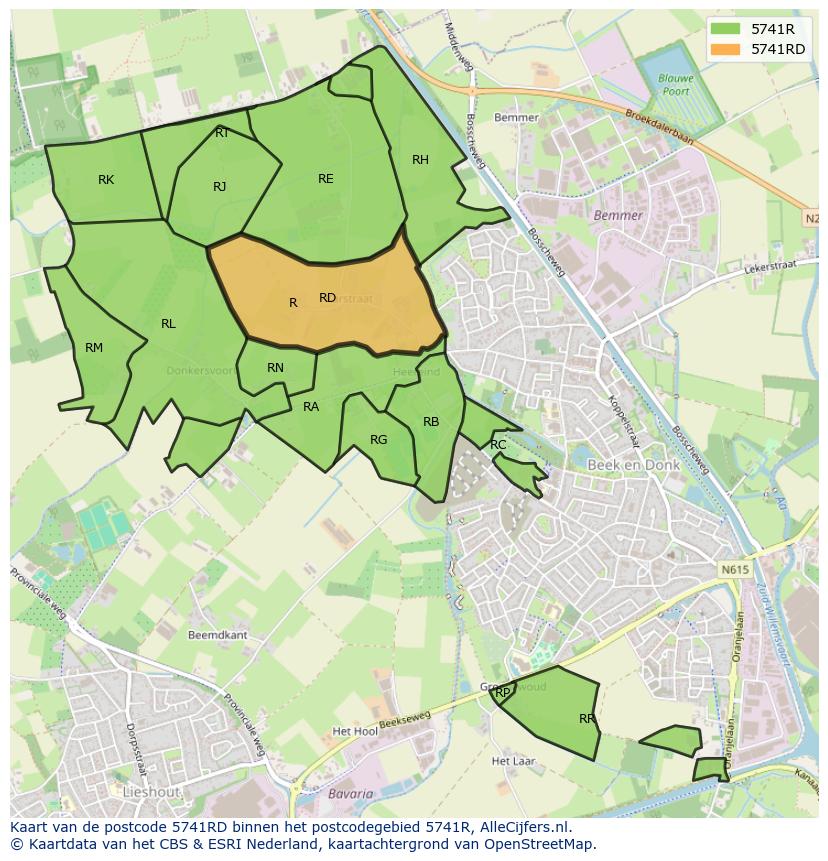 Afbeelding van het postcodegebied 5741 RD op de kaart.