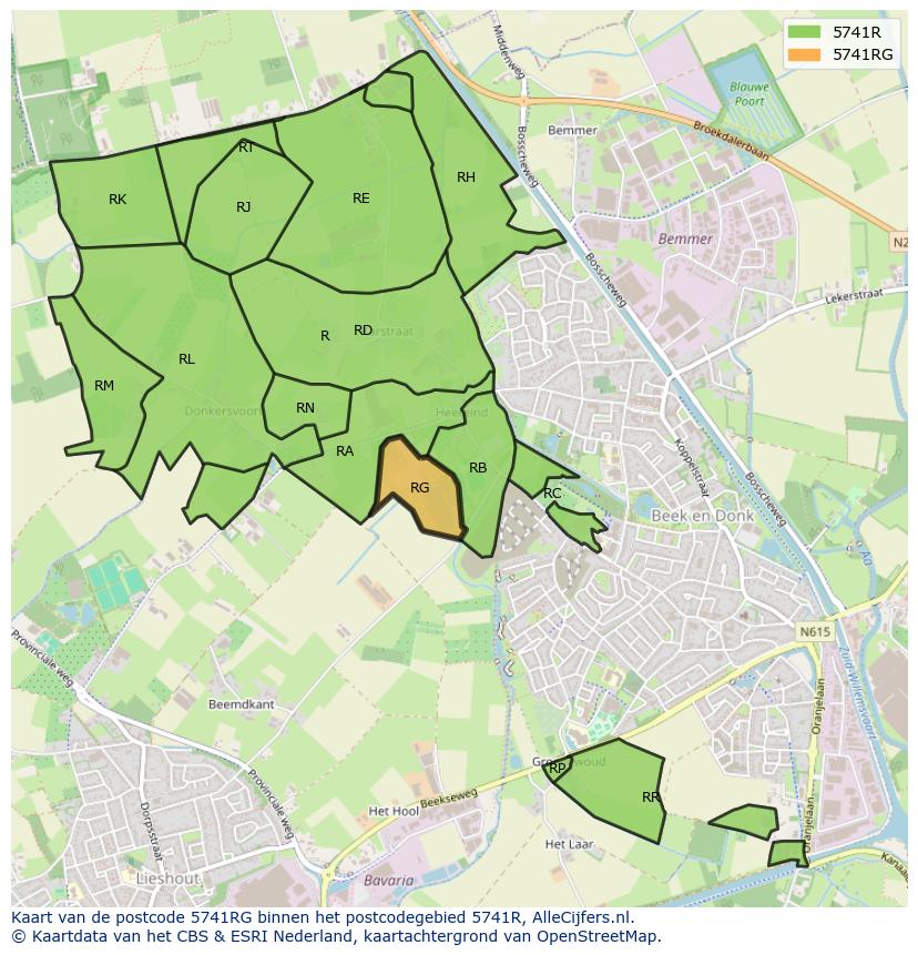 Afbeelding van het postcodegebied 5741 RG op de kaart.