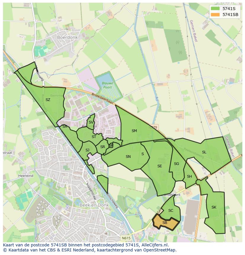 Afbeelding van het postcodegebied 5741 SB op de kaart.