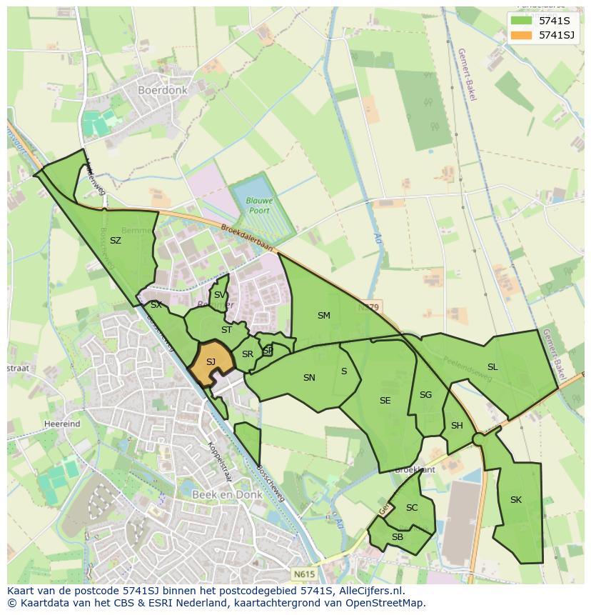Afbeelding van het postcodegebied 5741 SJ op de kaart.