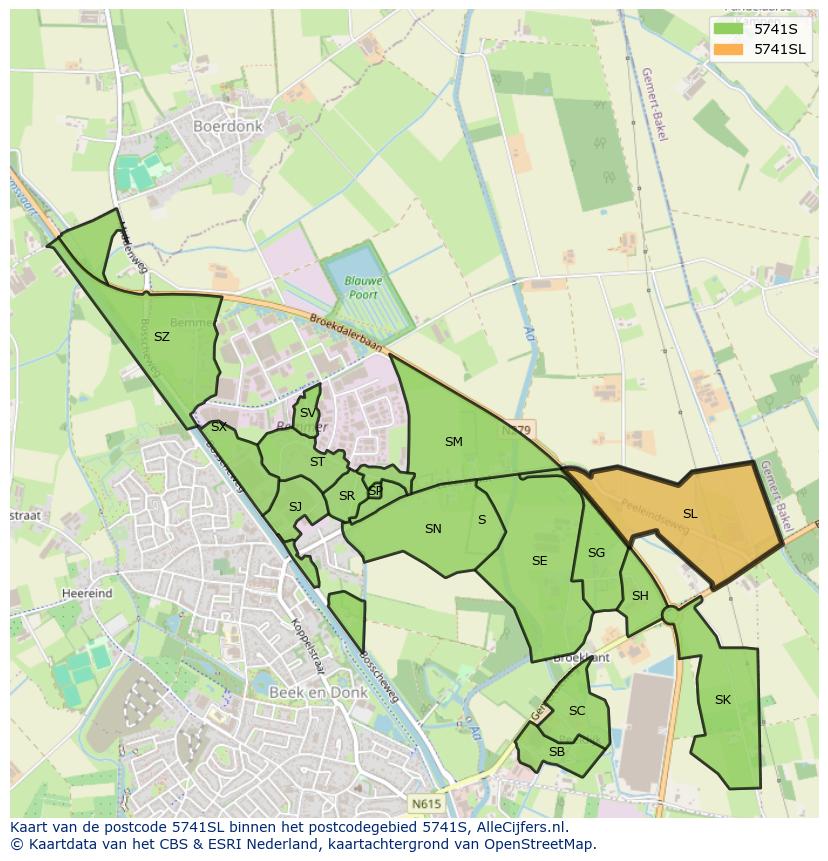 Afbeelding van het postcodegebied 5741 SL op de kaart.
