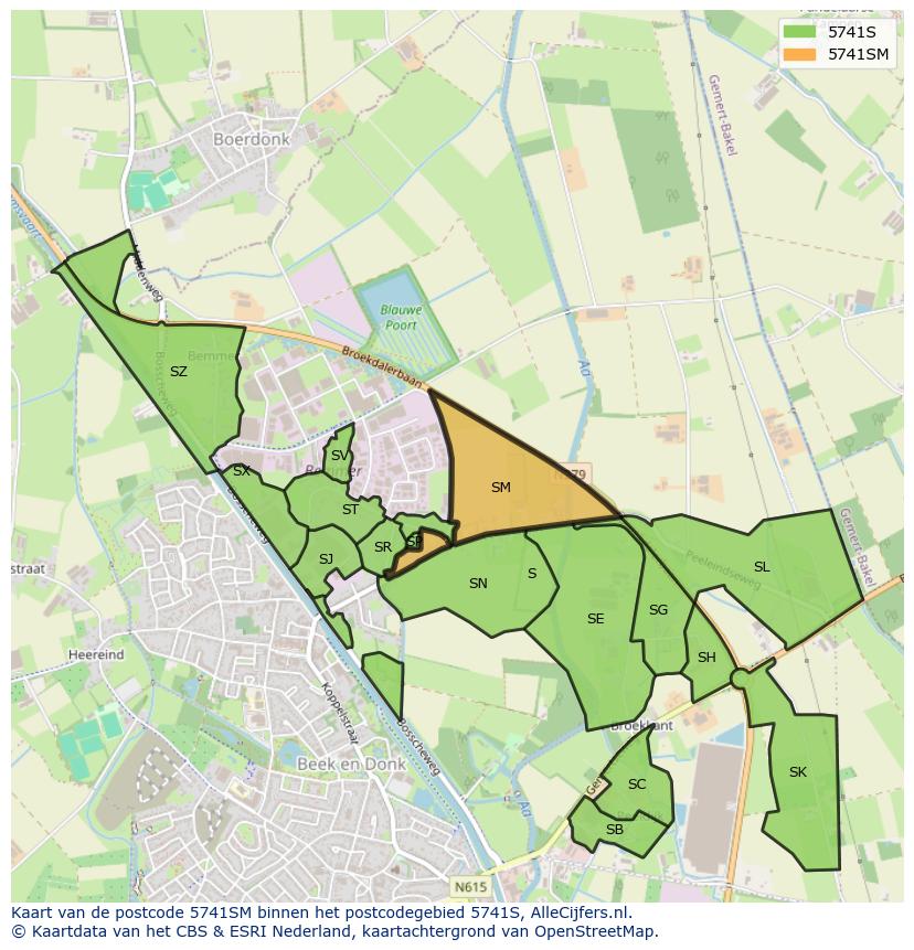 Afbeelding van het postcodegebied 5741 SM op de kaart.