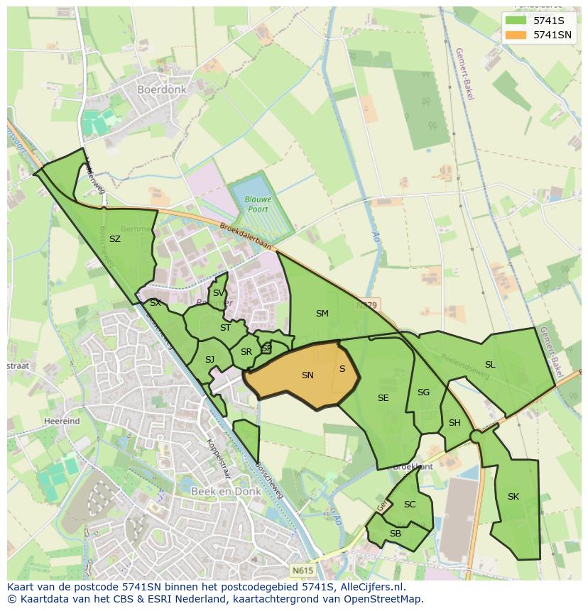 Afbeelding van het postcodegebied 5741 SN op de kaart.