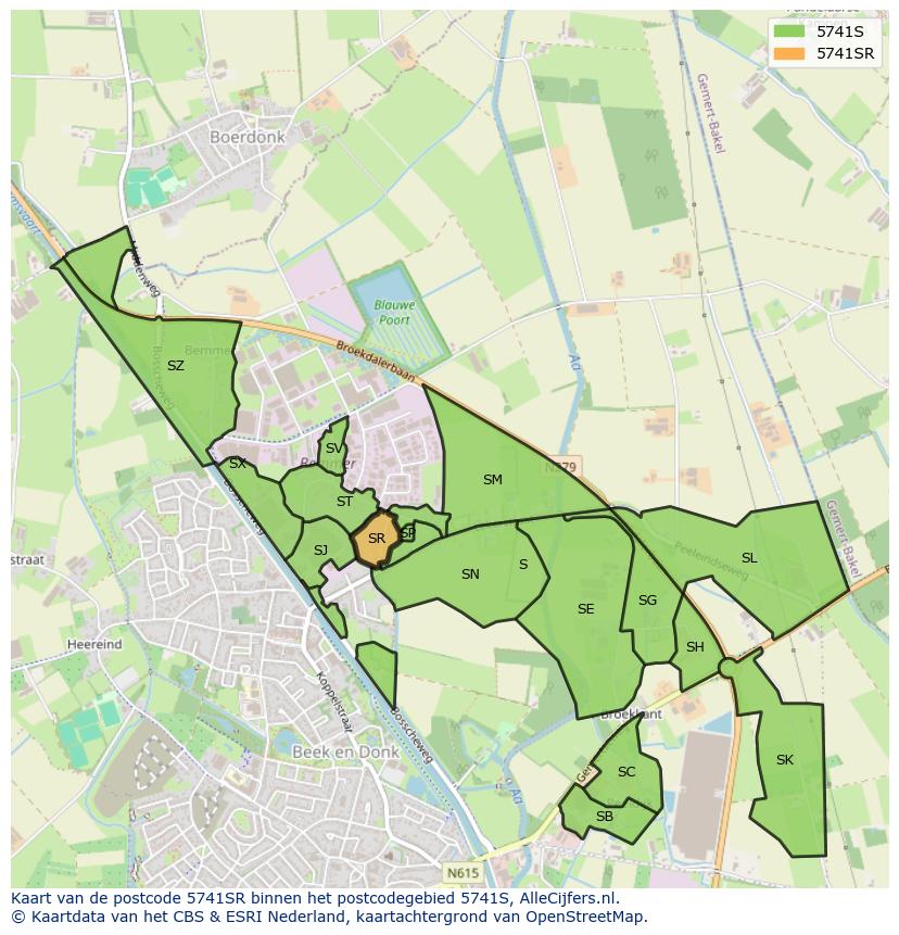 Afbeelding van het postcodegebied 5741 SR op de kaart.