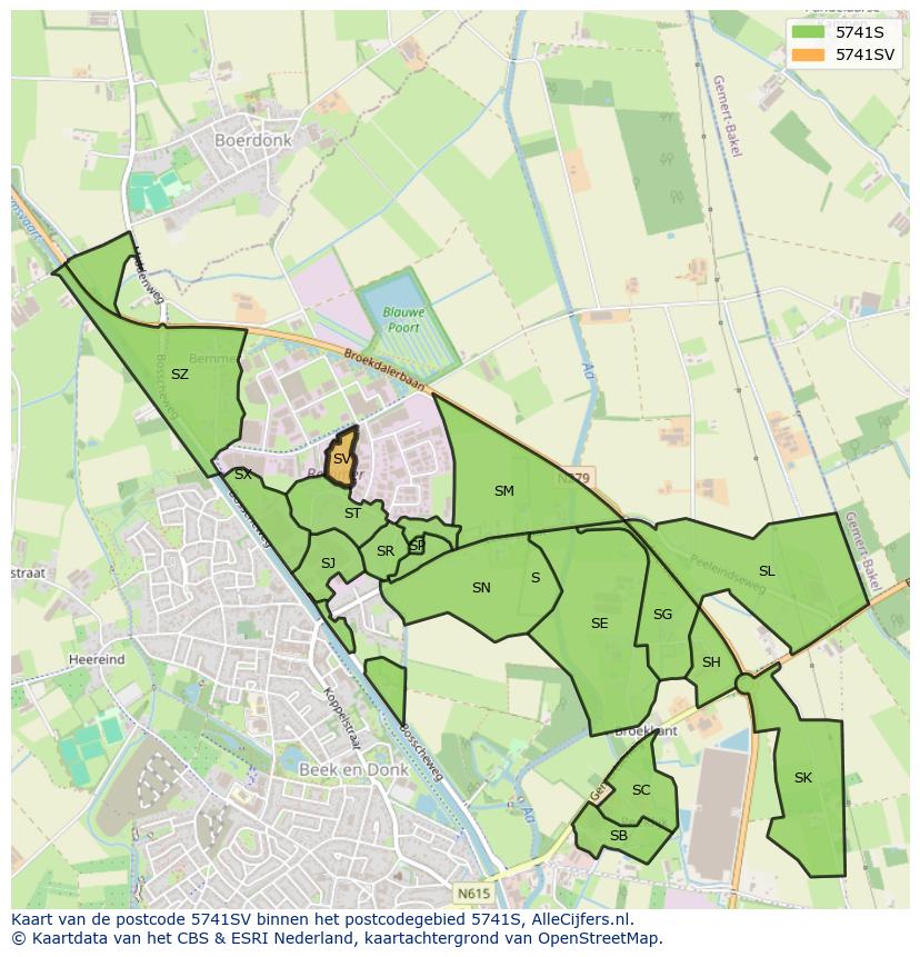 Afbeelding van het postcodegebied 5741 SV op de kaart.