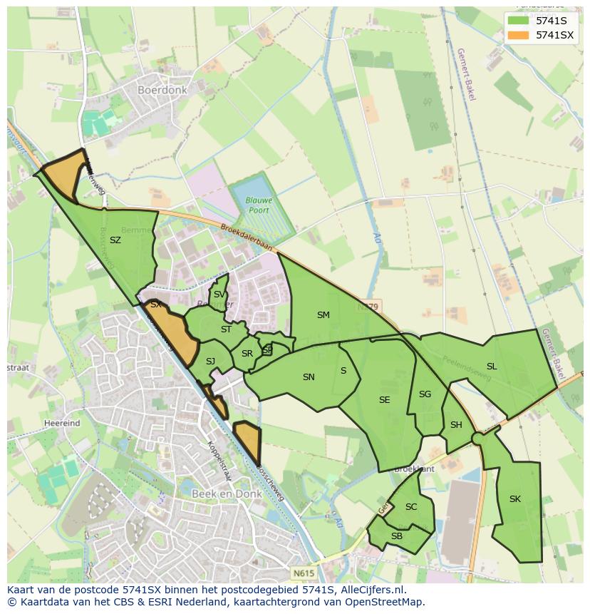 Afbeelding van het postcodegebied 5741 SX op de kaart.