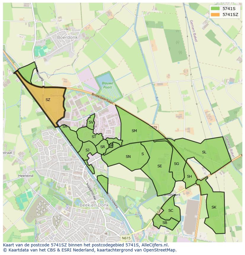 Afbeelding van het postcodegebied 5741 SZ op de kaart.