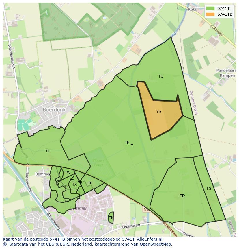 Afbeelding van het postcodegebied 5741 TB op de kaart.