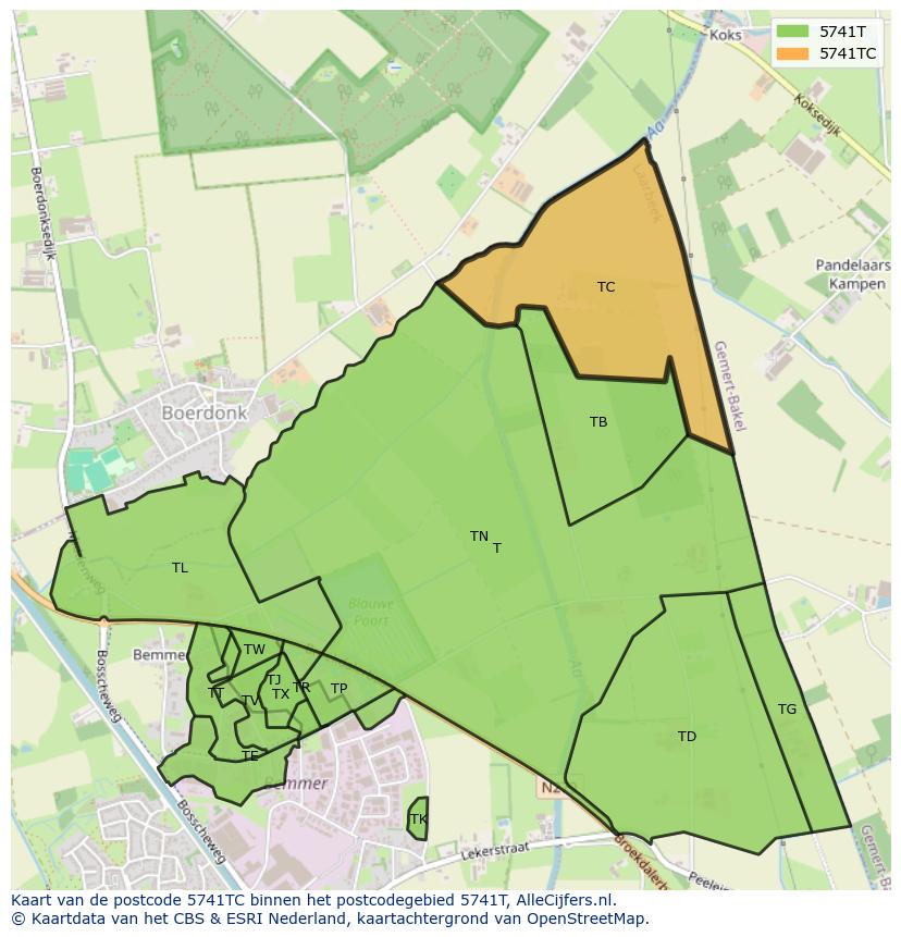 Afbeelding van het postcodegebied 5741 TC op de kaart.