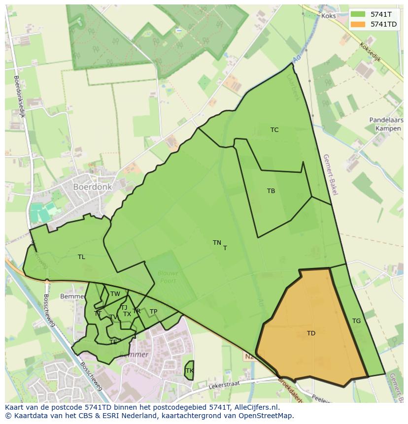 Afbeelding van het postcodegebied 5741 TD op de kaart.