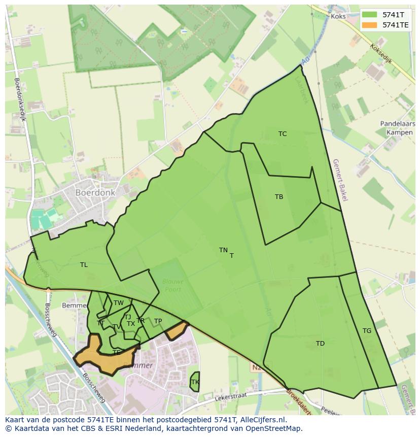 Afbeelding van het postcodegebied 5741 TE op de kaart.