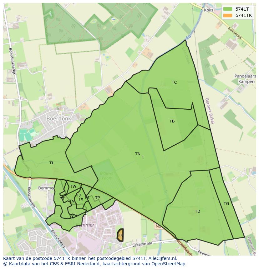 Afbeelding van het postcodegebied 5741 TK op de kaart.