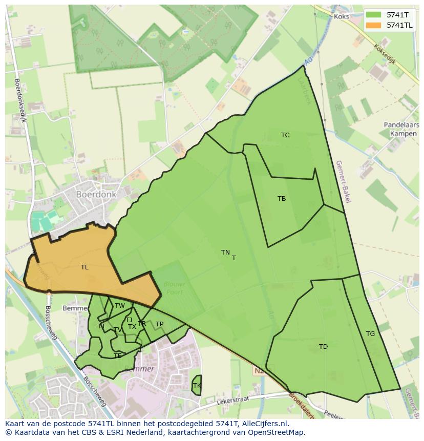 Afbeelding van het postcodegebied 5741 TL op de kaart.