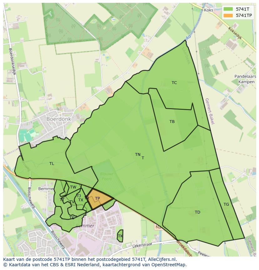 Afbeelding van het postcodegebied 5741 TP op de kaart.
