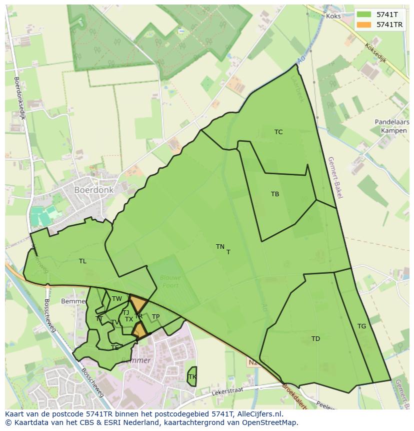 Afbeelding van het postcodegebied 5741 TR op de kaart.