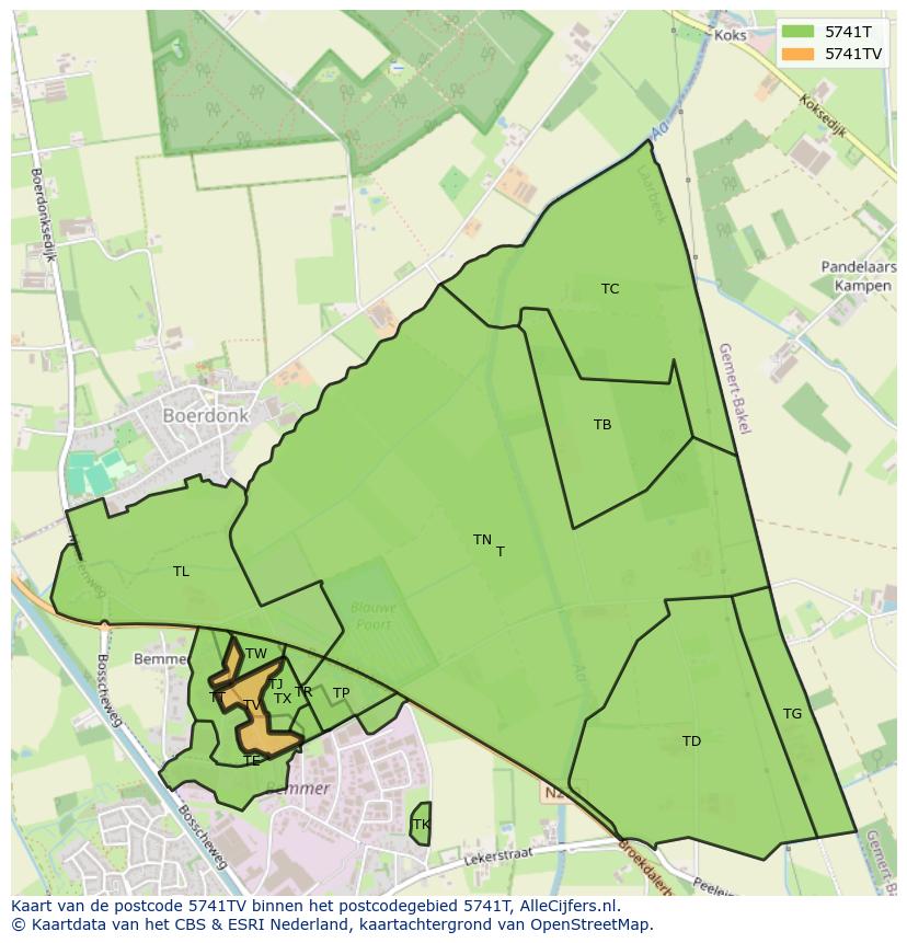 Afbeelding van het postcodegebied 5741 TV op de kaart.
