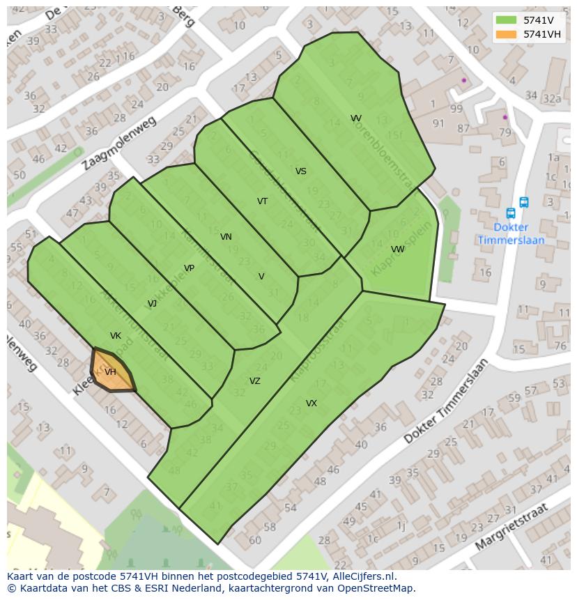 Afbeelding van het postcodegebied 5741 VH op de kaart.