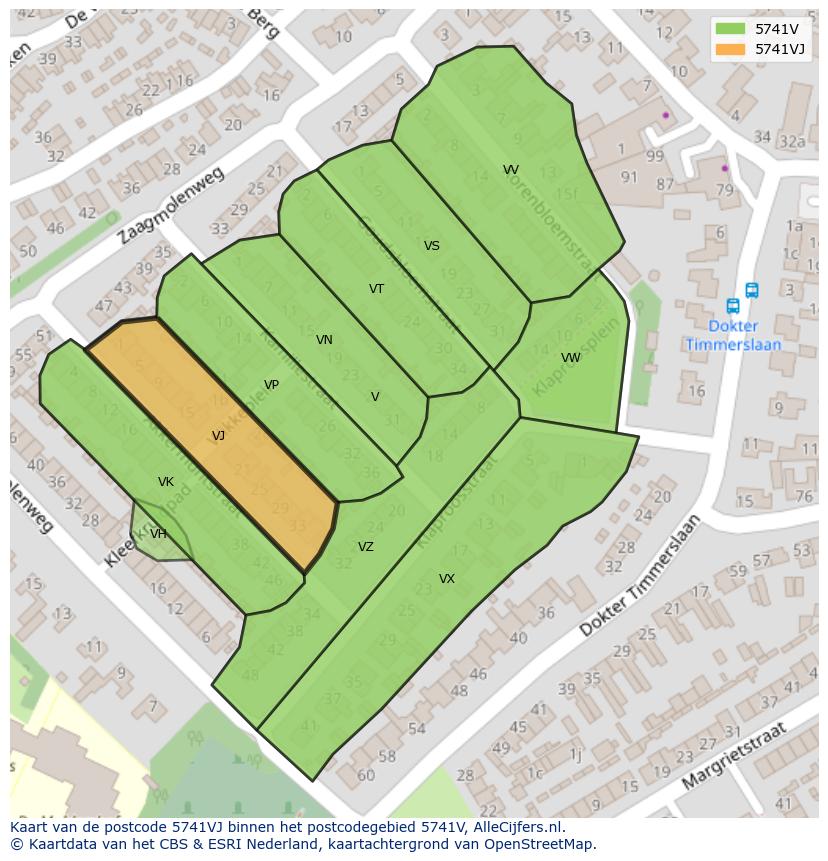 Afbeelding van het postcodegebied 5741 VJ op de kaart.