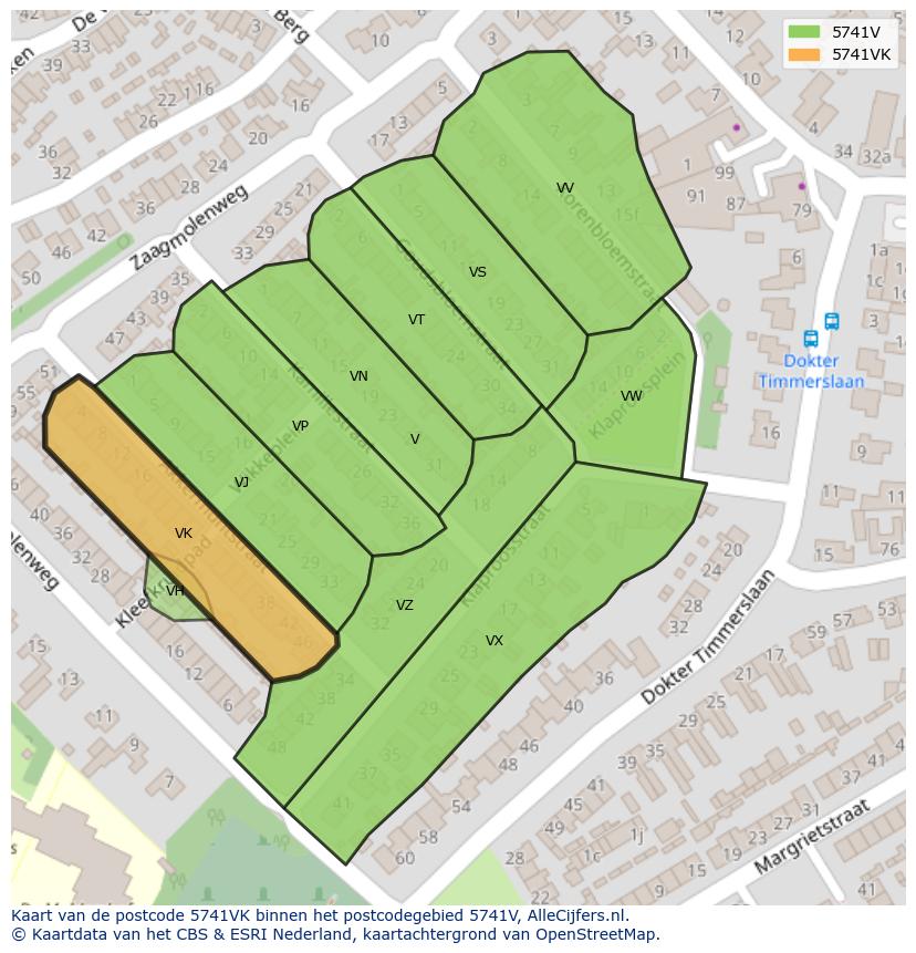 Afbeelding van het postcodegebied 5741 VK op de kaart.