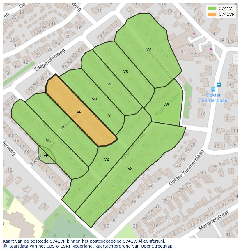 Afbeelding van het postcodegebied 5741 VP op de kaart.