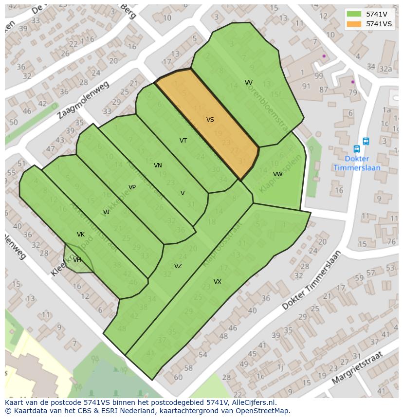 Afbeelding van het postcodegebied 5741 VS op de kaart.