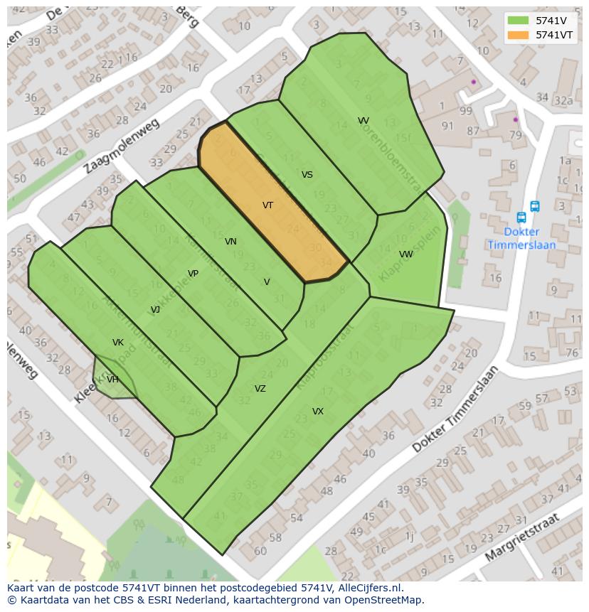 Afbeelding van het postcodegebied 5741 VT op de kaart.
