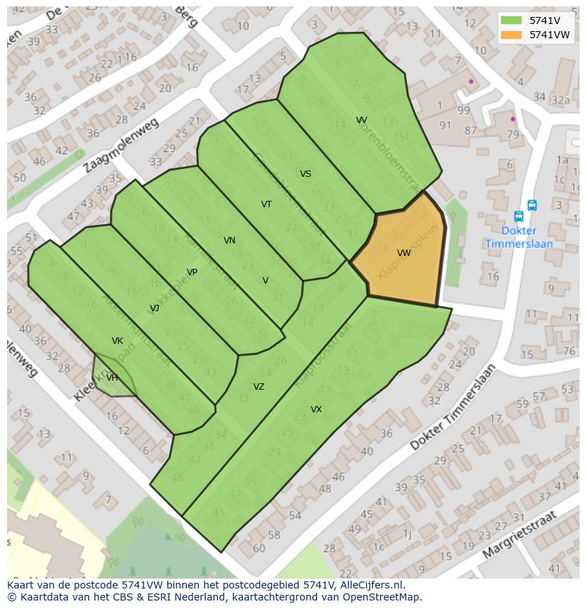 Afbeelding van het postcodegebied 5741 VW op de kaart.