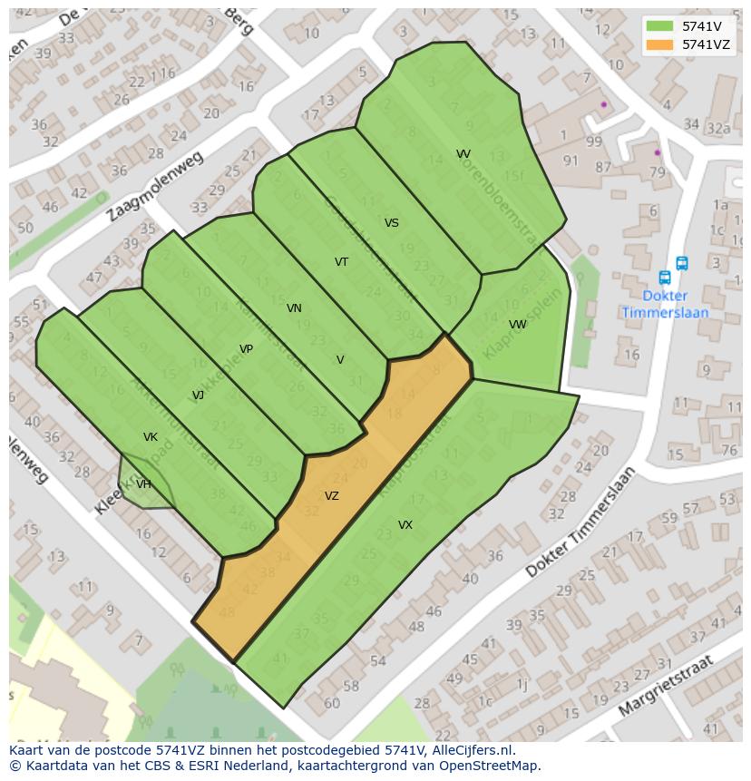 Afbeelding van het postcodegebied 5741 VZ op de kaart.