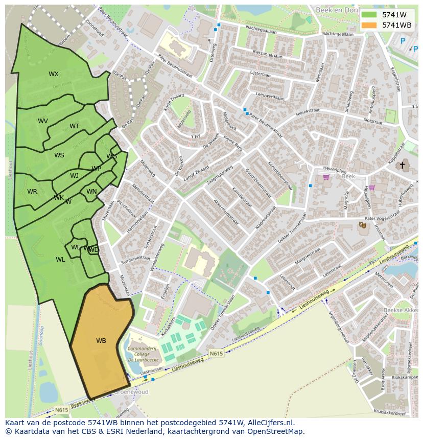 Afbeelding van het postcodegebied 5741 WB op de kaart.