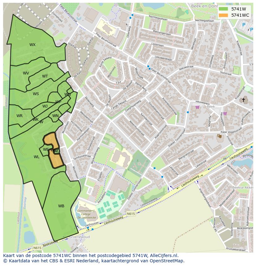 Afbeelding van het postcodegebied 5741 WC op de kaart.