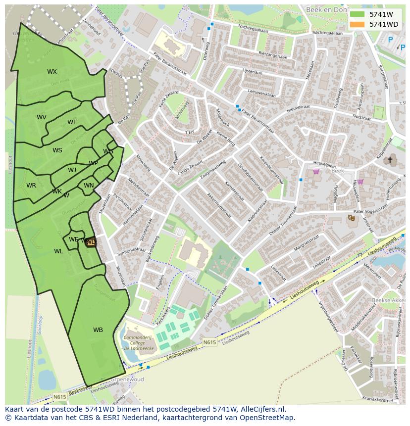 Afbeelding van het postcodegebied 5741 WD op de kaart.