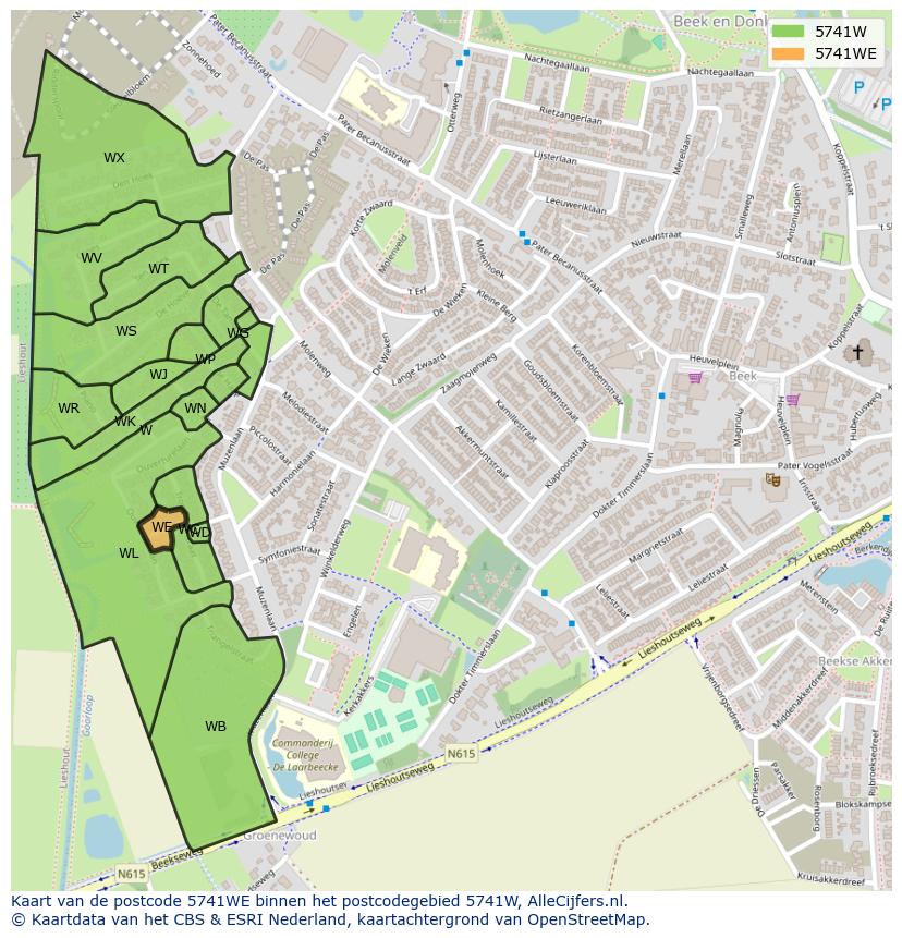 Afbeelding van het postcodegebied 5741 WE op de kaart.