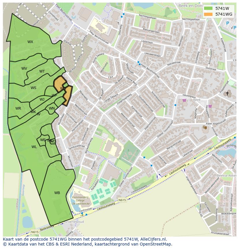 Afbeelding van het postcodegebied 5741 WG op de kaart.