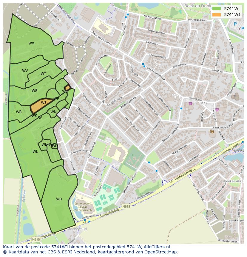 Afbeelding van het postcodegebied 5741 WJ op de kaart.