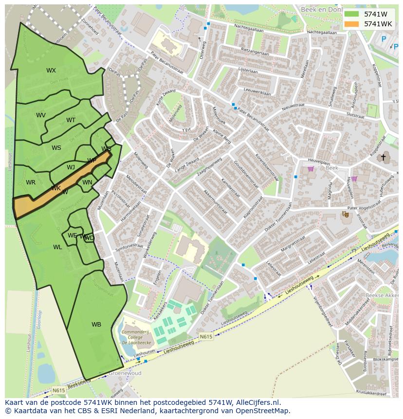 Afbeelding van het postcodegebied 5741 WK op de kaart.