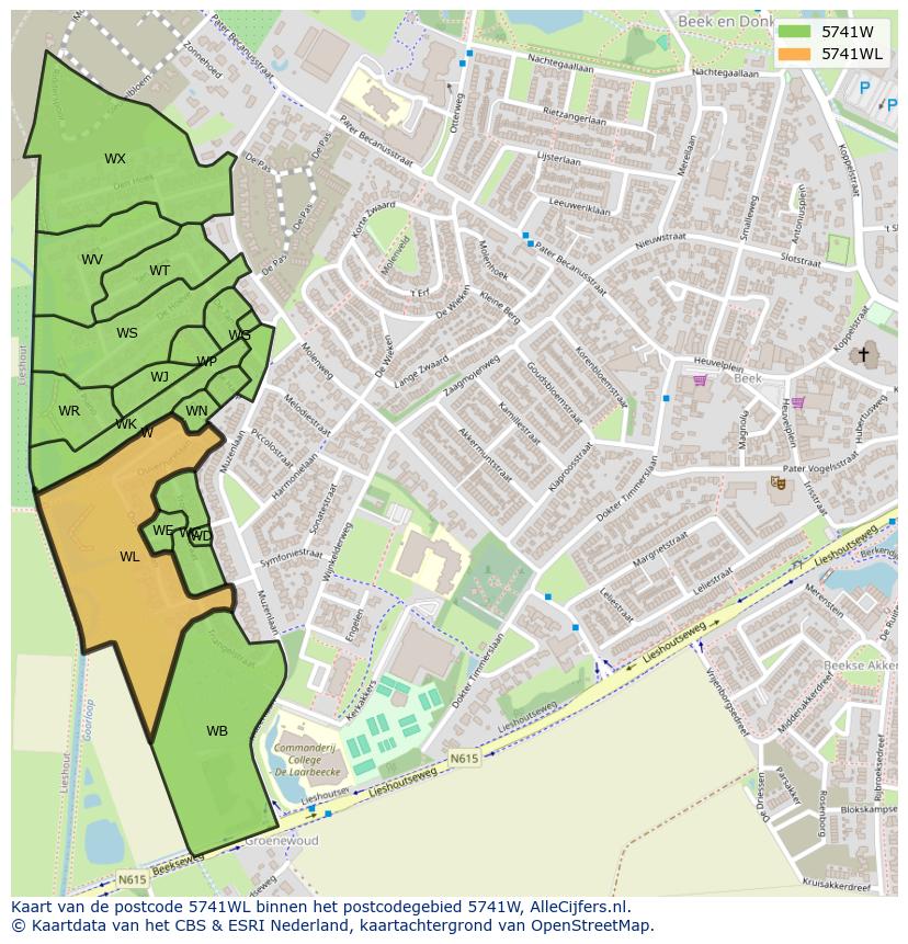 Afbeelding van het postcodegebied 5741 WL op de kaart.