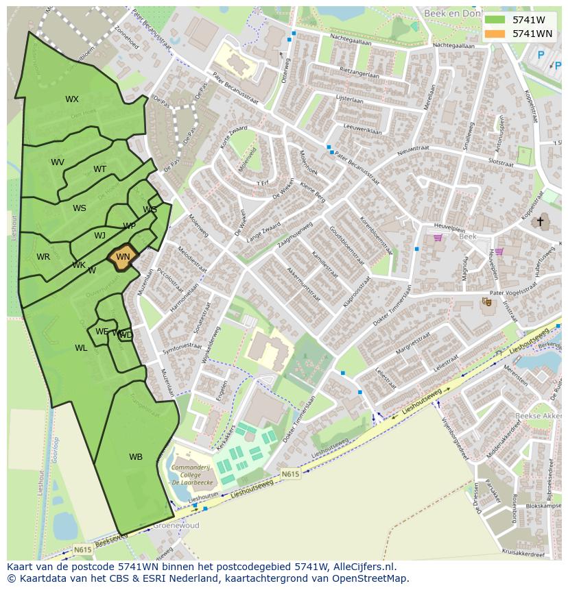 Afbeelding van het postcodegebied 5741 WN op de kaart.
