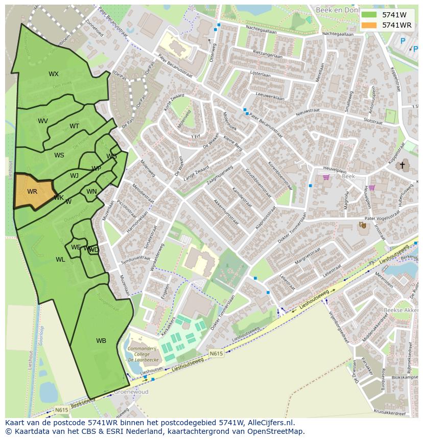 Afbeelding van het postcodegebied 5741 WR op de kaart.
